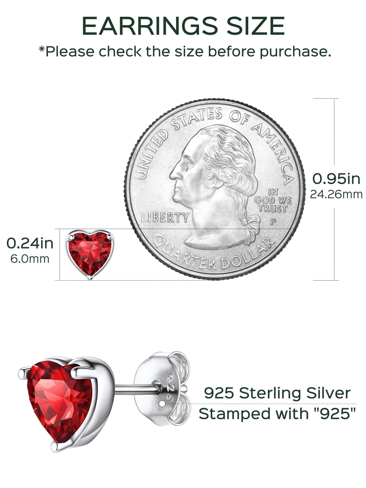 Timeless Heart Birthstone Stud Earrings