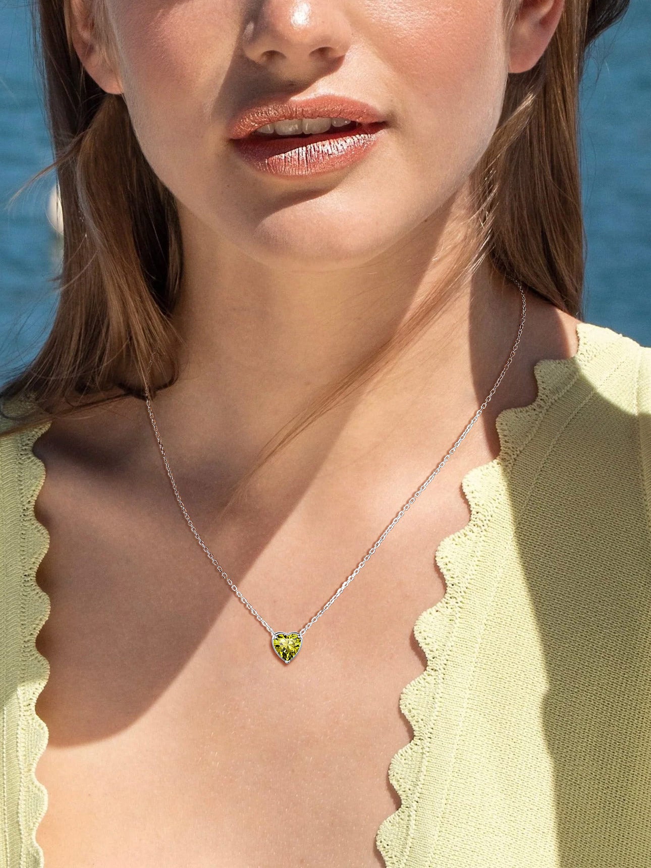 Suplight Silver Heart Birthstone Necklace