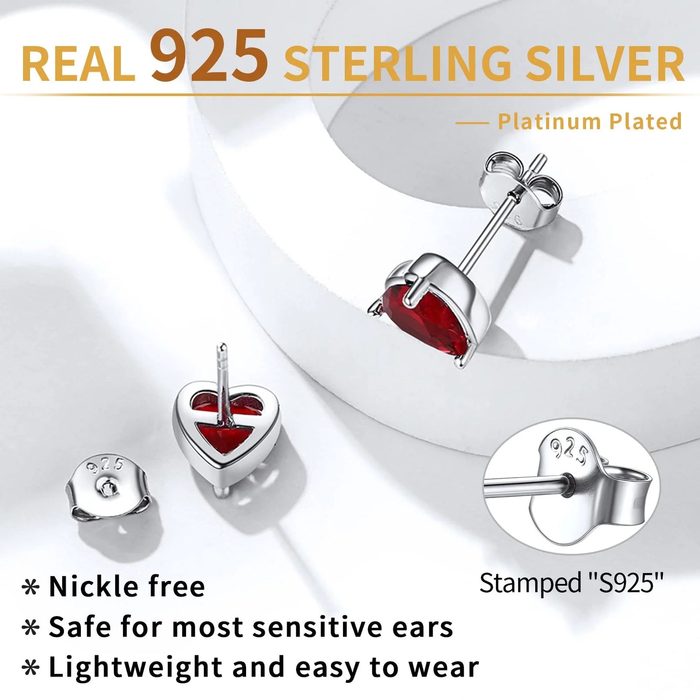 Timeless Heart Birthstone Stud Earrings