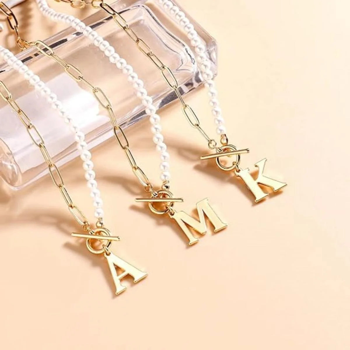 Elegant Pearl & Paperclip Chain Initial Necklace