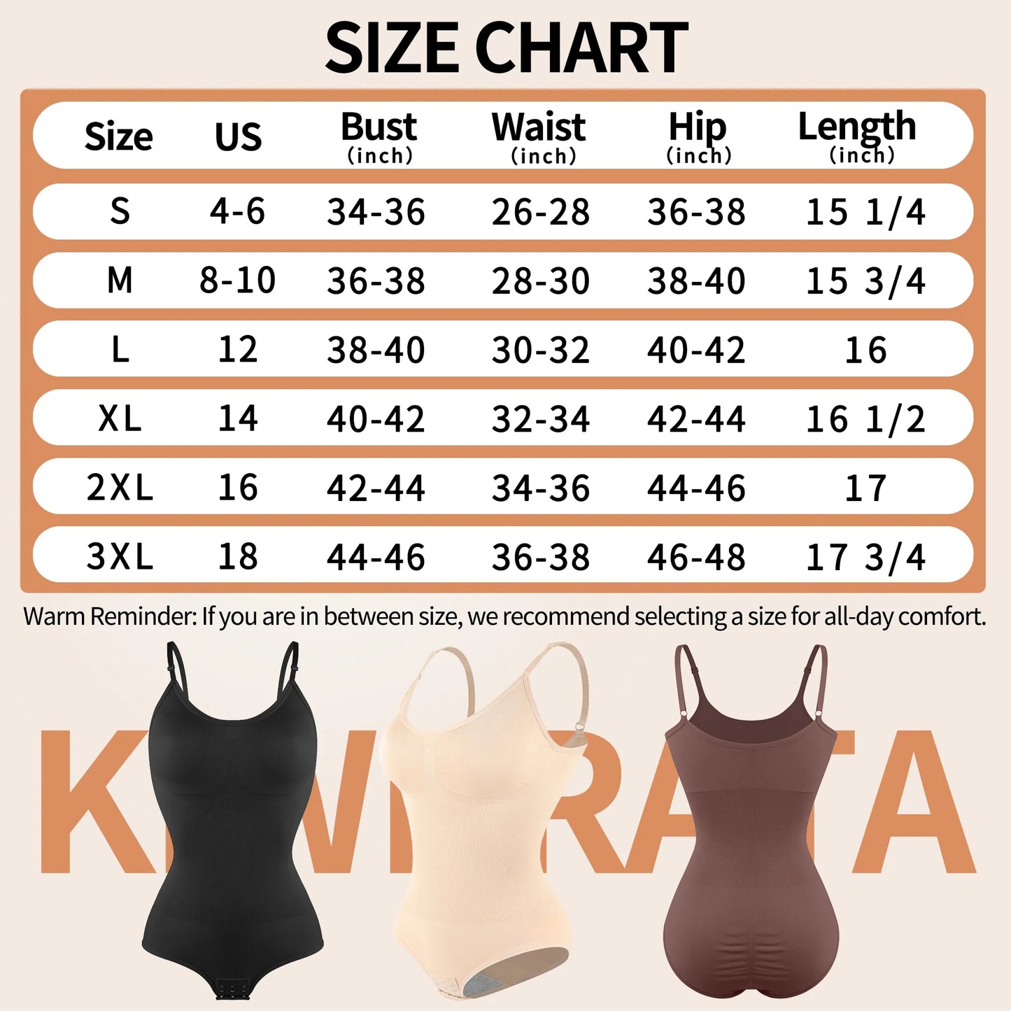 KIWI RATA Women’s Seamless Shapewear Bodysuit