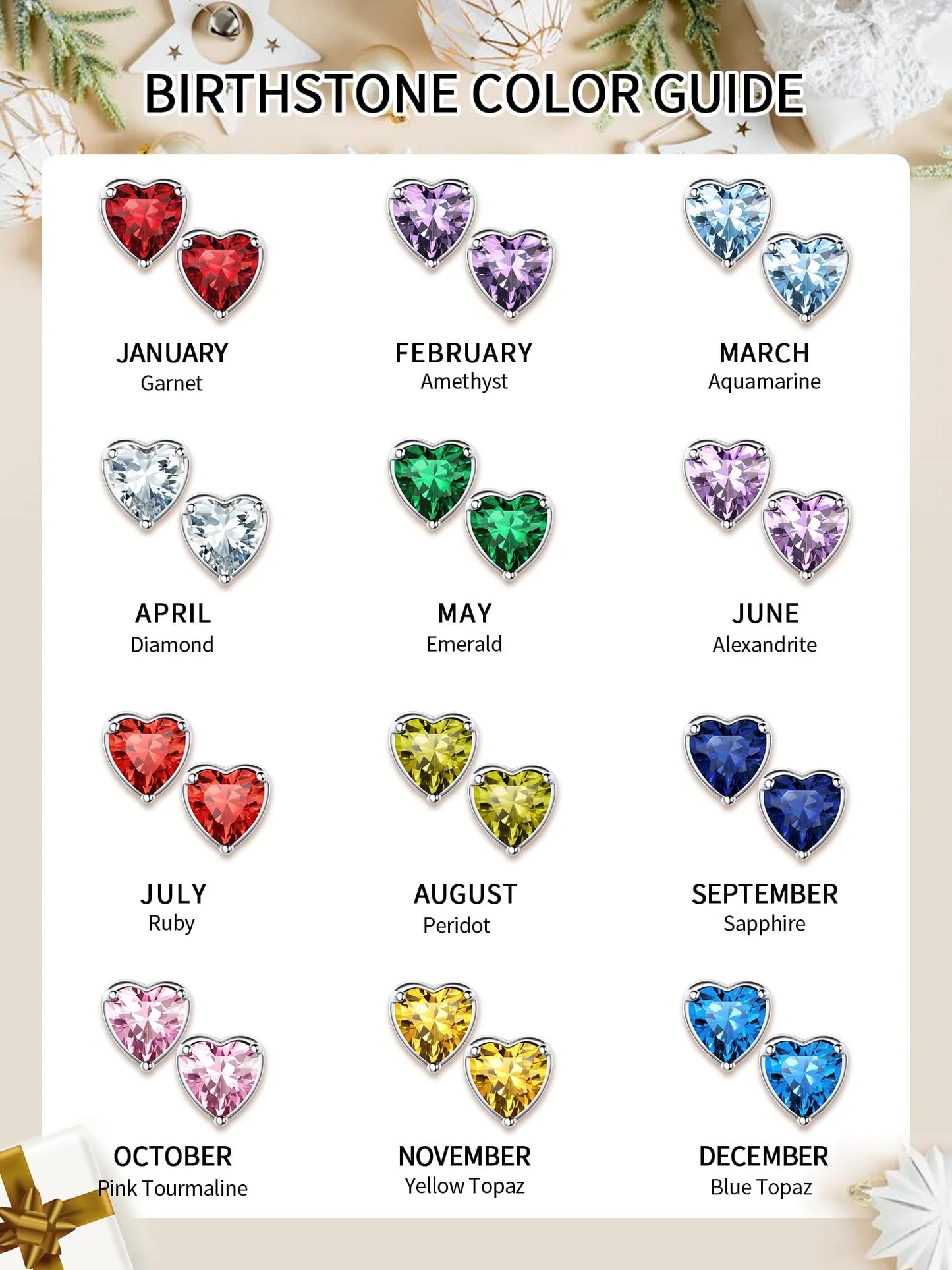 Timeless Heart Birthstone Stud Earrings