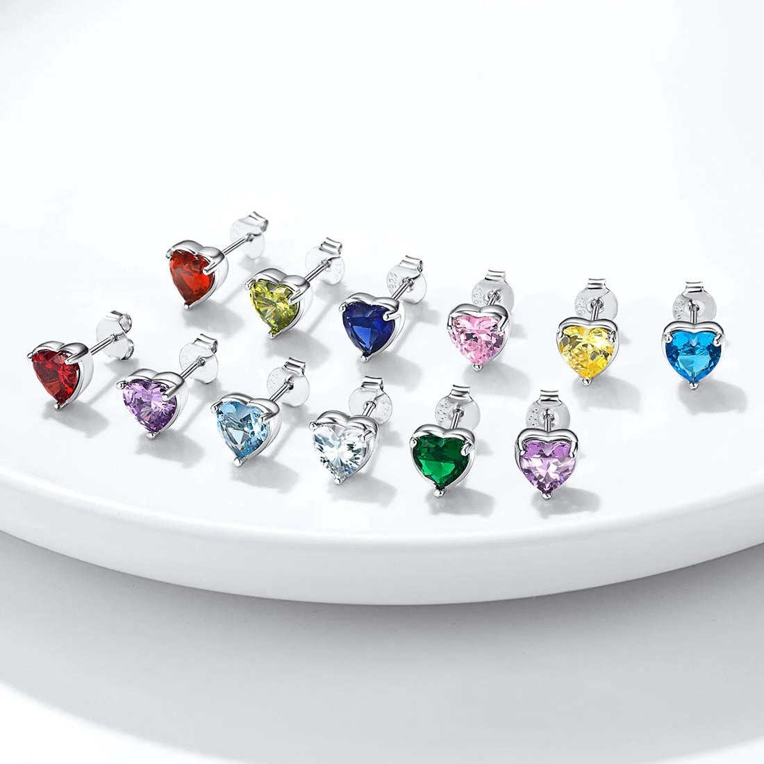 Timeless Heart Birthstone Stud Earrings