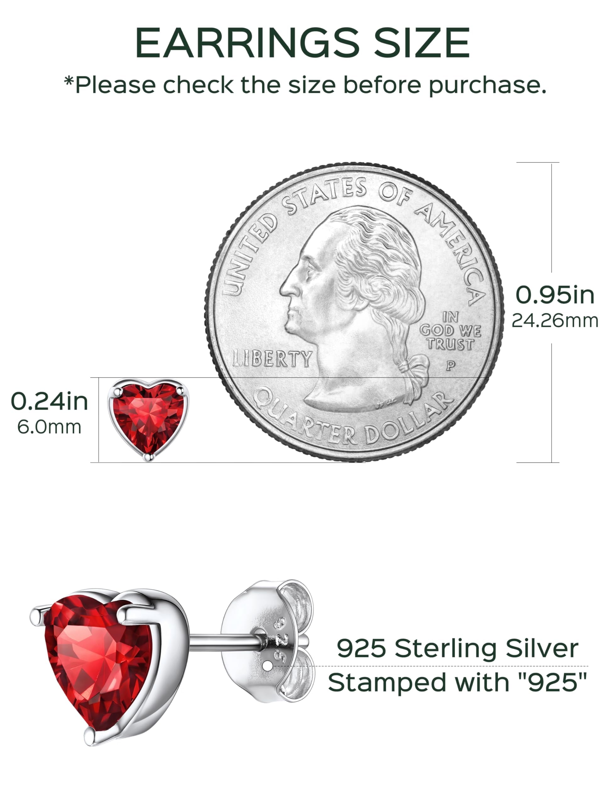 Timeless Heart Birthstone Stud Earrings