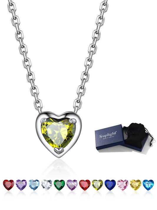 Suplight Silver Heart Birthstone Necklace
