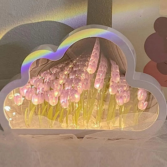 Cloud Mirror Tulip Lamp — Dual-Function Night Light & Mirror