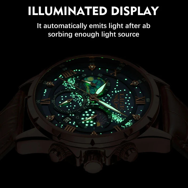 LIGE Men Watches Casual Sport Watch Men Luxury Waterproof Date Luminous Chronograph Wristwatch Male Quartz Watches Leather Clock