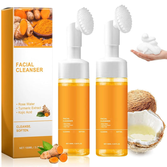 2 Pc Turmeric Glow Wash Face Wash with Brush, Deep Cleansing Facial Skin Turmeric Foaming Face Wash.