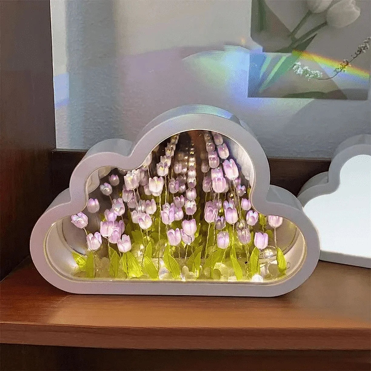 Cloud Mirror Tulip Lamp — Dual-Function Night Light & Mirror