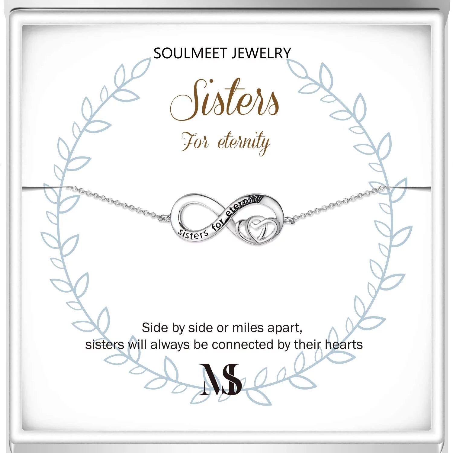 Sterling Silver Sister Gifts from Sister, Sister for Eternity Bracelet Gift for Best Sisters, Christmas Mother'S Day Birthday Jewelry Gift for Sisters