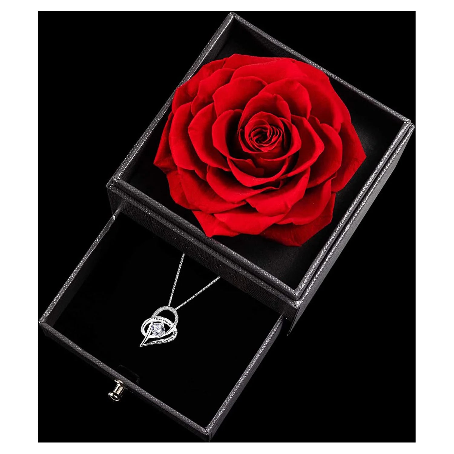 Mothers Day Gifts for Mom, Preserved Real Rose with 925 Sterling Silver Love Necklace, Eternal Rose Flower with Jewelry Storage Box, Gifts for Her